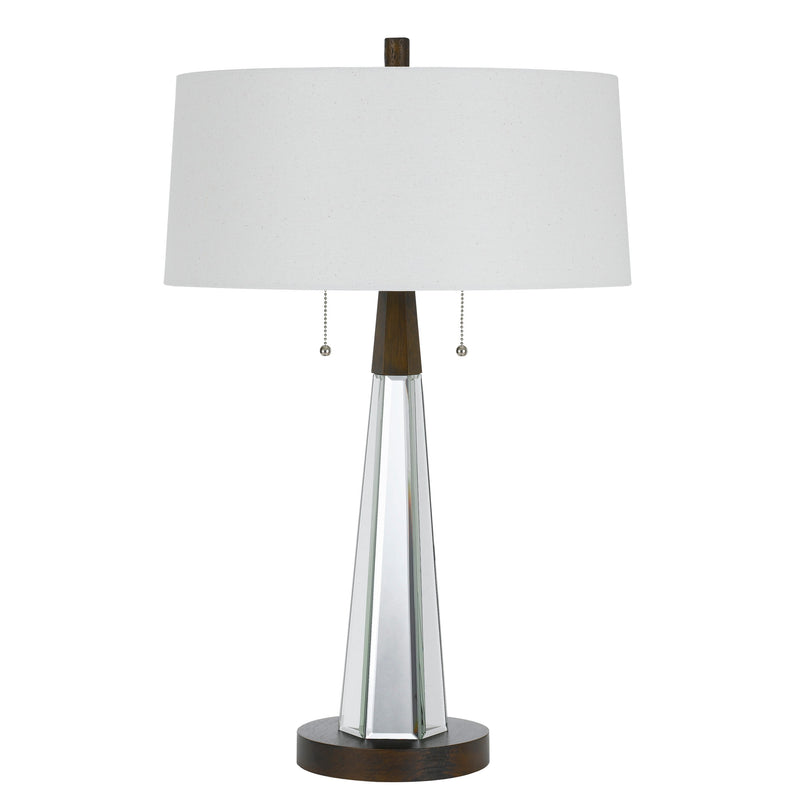 Fabric Shade Table Lamp with Faceted Mirror and Wooden Base White-zoom-