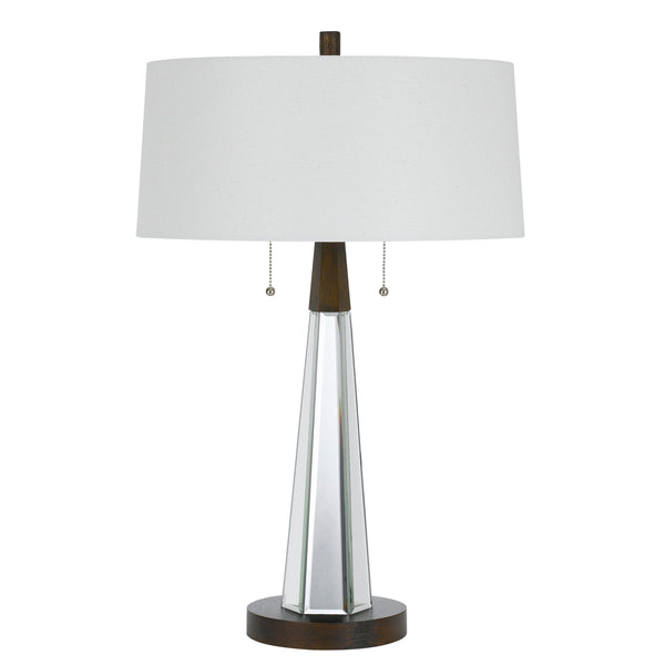 Fabric Shade Table Lamp with Faceted Mirror and Wooden Base White