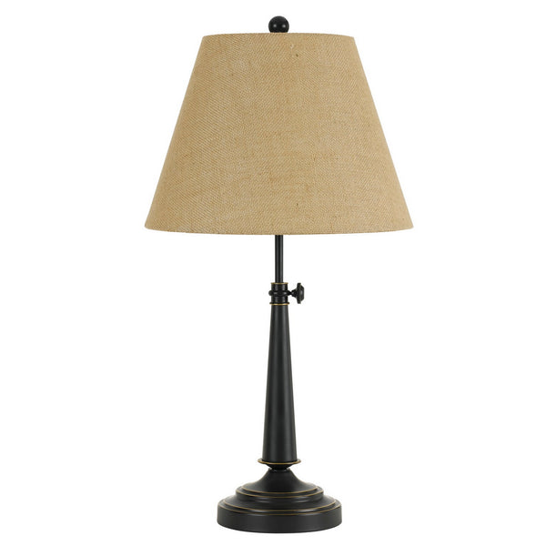 25 Inch Tapered Fabric Adjustable Table Lamp Pedestal Base Beige Black