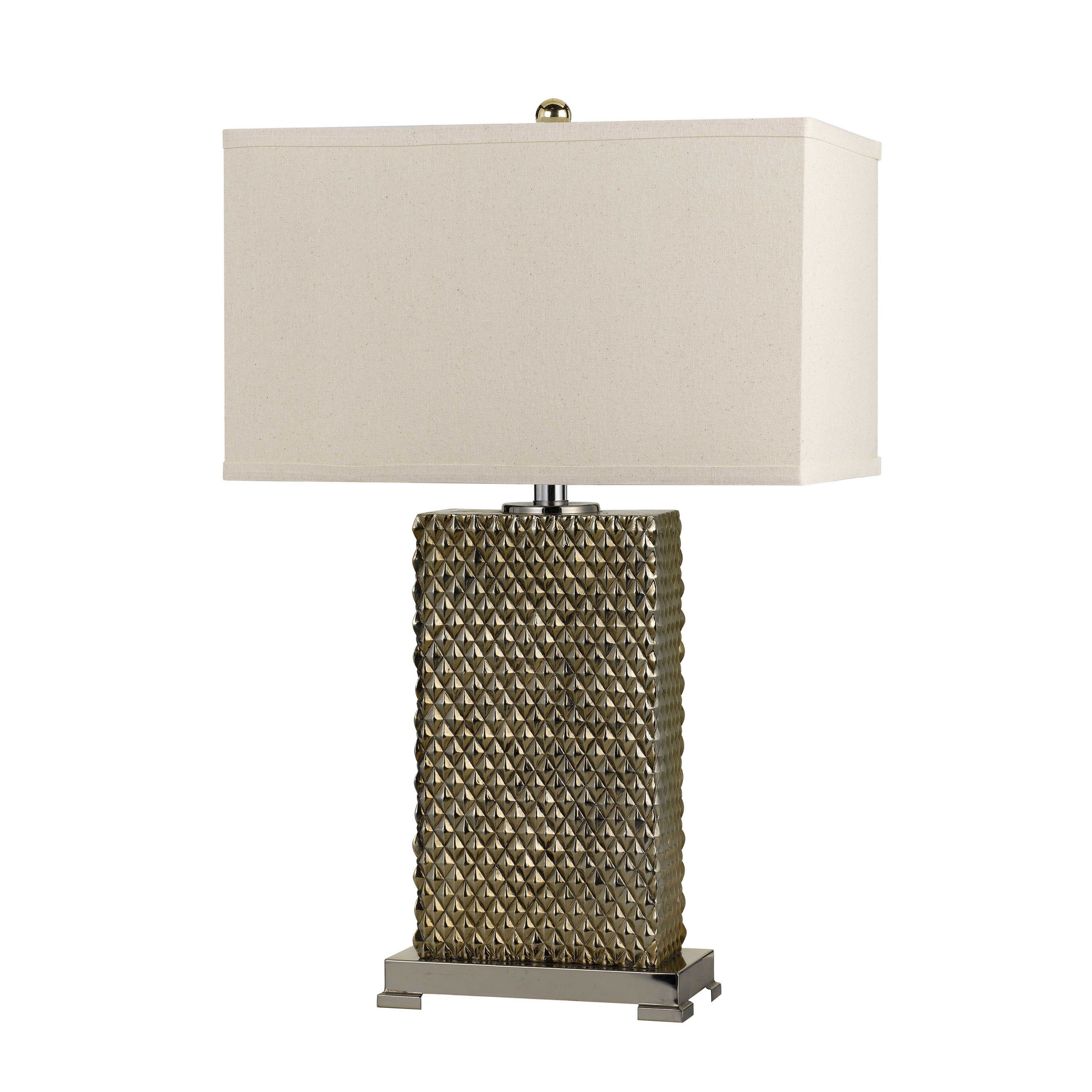 3 Way Table Lamp with Studded Diamond Pattern Ceramic Base Cream and Gold-zoom-1