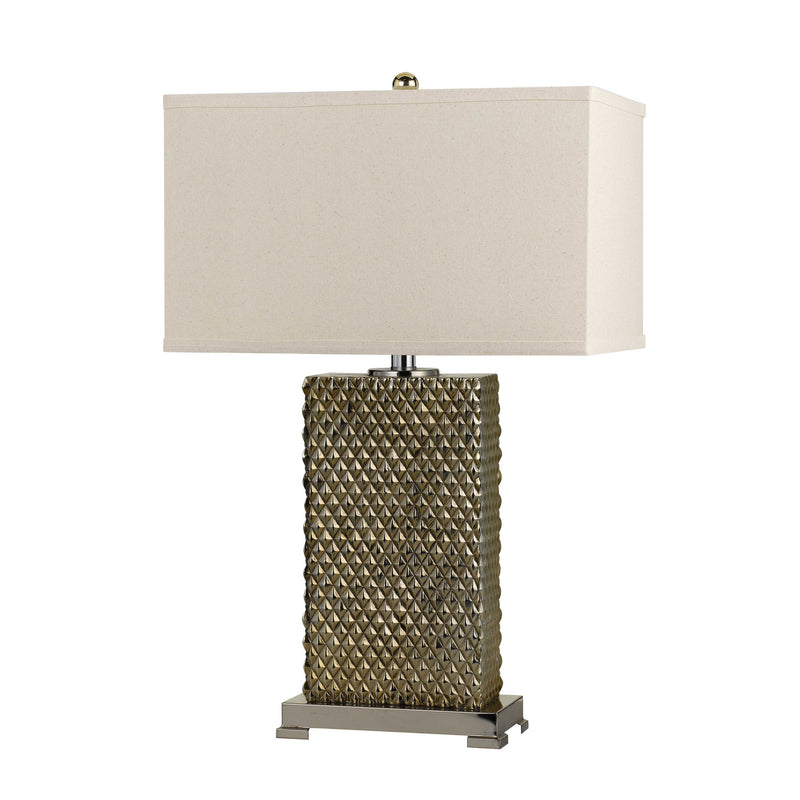 3 Way Table Lamp with Studded Diamond Pattern Ceramic Base Cream and Gold-zoom-