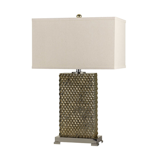 3 Way Table Lamp with Studded Diamond Pattern Ceramic Base Cream and Gold