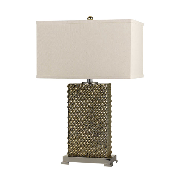 3 Way Table Lamp with Studded Diamond Pattern Ceramic Base Cream and Gold