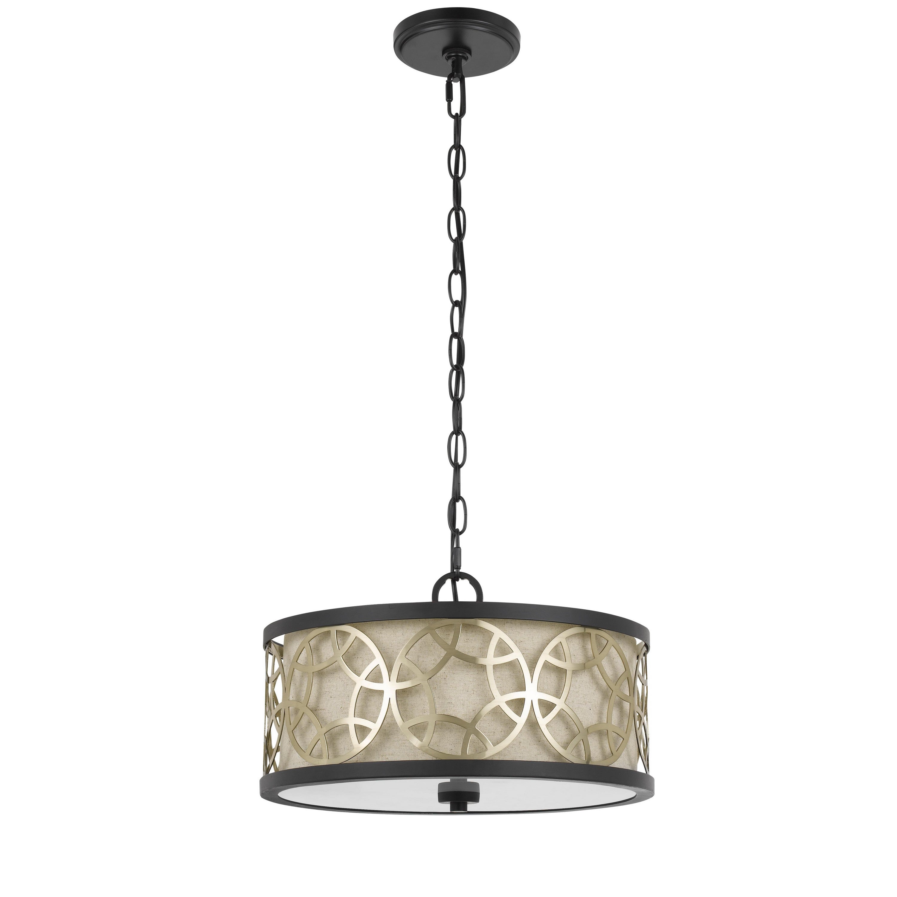 Cylindrical Drum Pendant Chandelier With Lattice Design Black And Brass-zoom-1