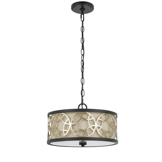 Cylindrical Drum Pendant Chandelier With Lattice Design Black And Brass
