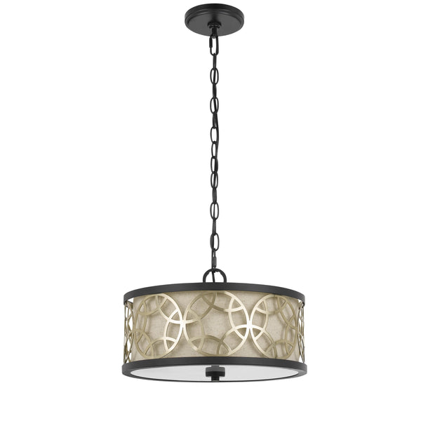 Cylindrical Drum Pendant Chandelier With Lattice Design Black And Brass