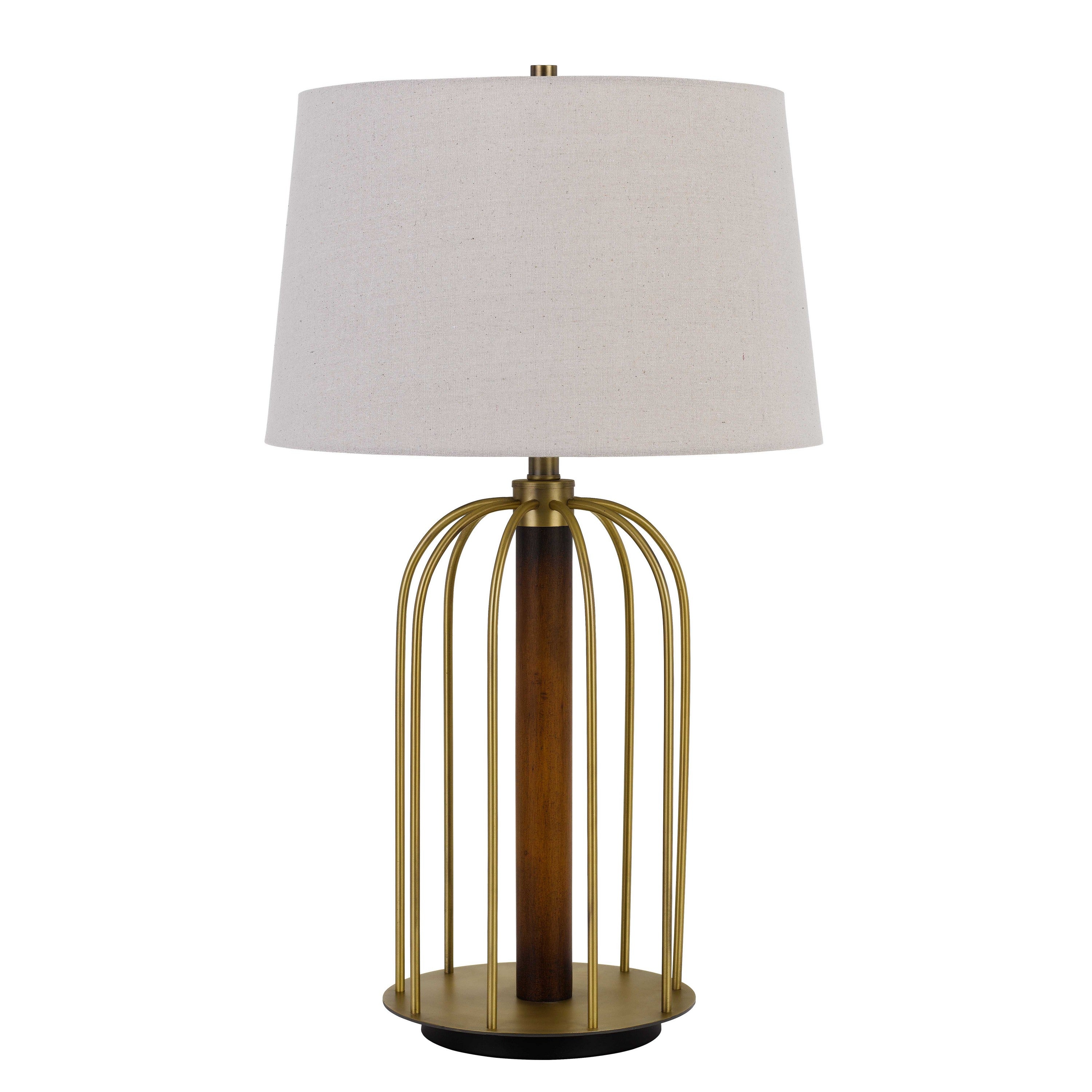 Metal Table Lamp with Cage Design Support with Round Base White and Brass-zoom-1