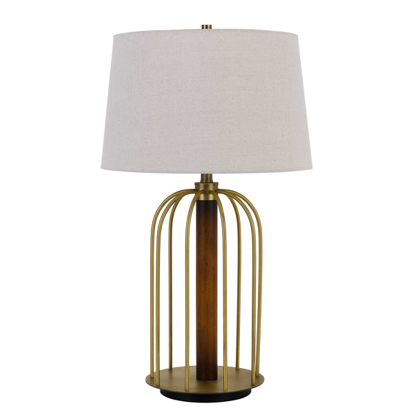 Metal Table Lamp with Cage Design Support with Round Base White and Brass
