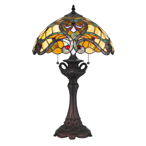 Polyresin Table Lamp with Glass Shade and Pull Chain Switch Multicolor