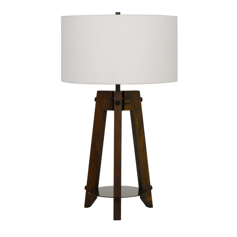 Drum Shade Table Lamp with Wooden Tripod Base White and Brown-zoom-