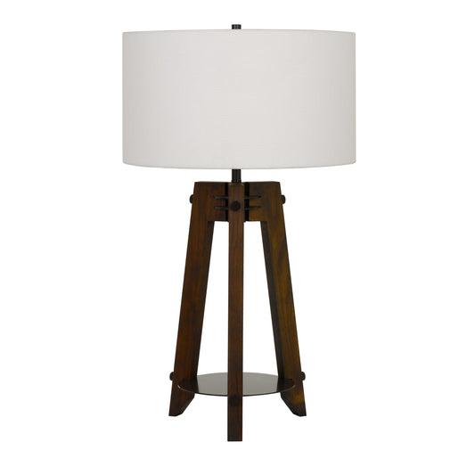 Drum Shade Table Lamp with Wooden Tripod Base White and Brown