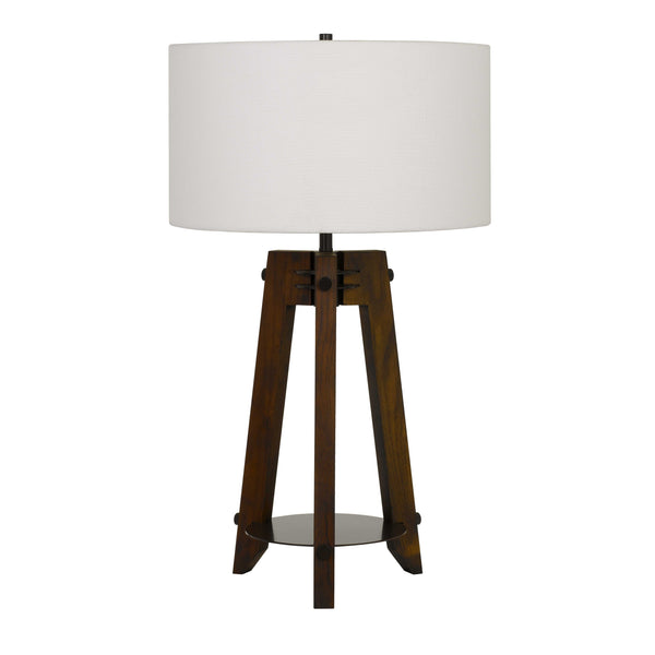Drum Shade Table Lamp with Wooden Tripod Base White and Brown