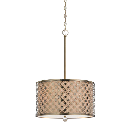 Drum Shade Pendant Lighting With Lattice Design Antique Brass