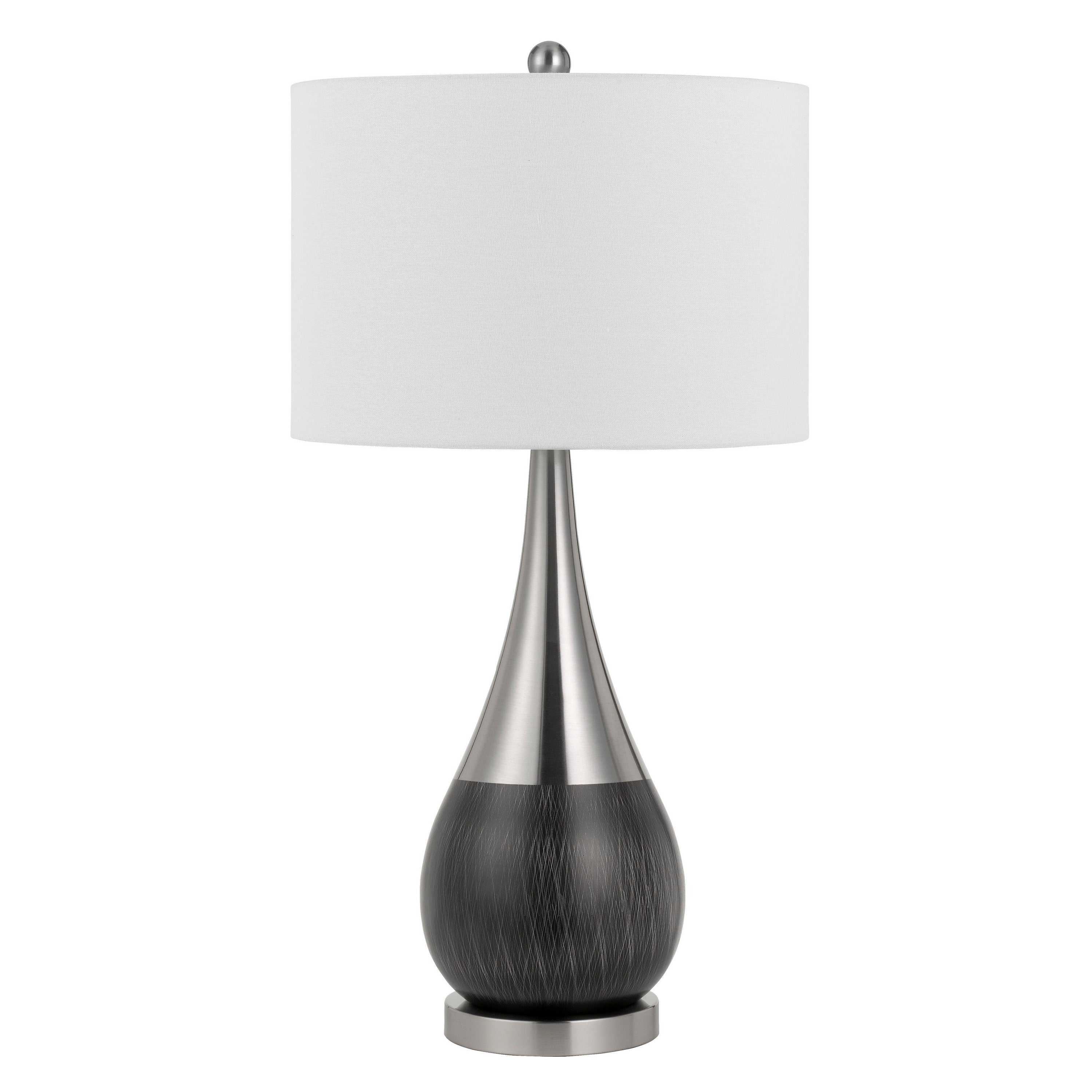 29 Inch Metal Table Lamp Teardrop Shape Drum Shade Set of 2 Silver
