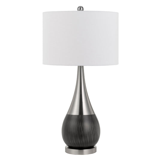 29 Inch Metal Table Lamp Teardrop Shape Drum Shade Set of 2 Silver