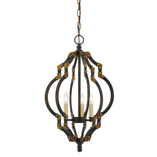 Quatrefoil Design Metal Frame Pendant Lighting With Rivet Accents Black