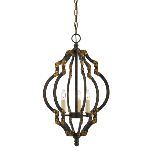 Quatrefoil Design Metal Frame Pendant Lighting With Rivet Accents Black