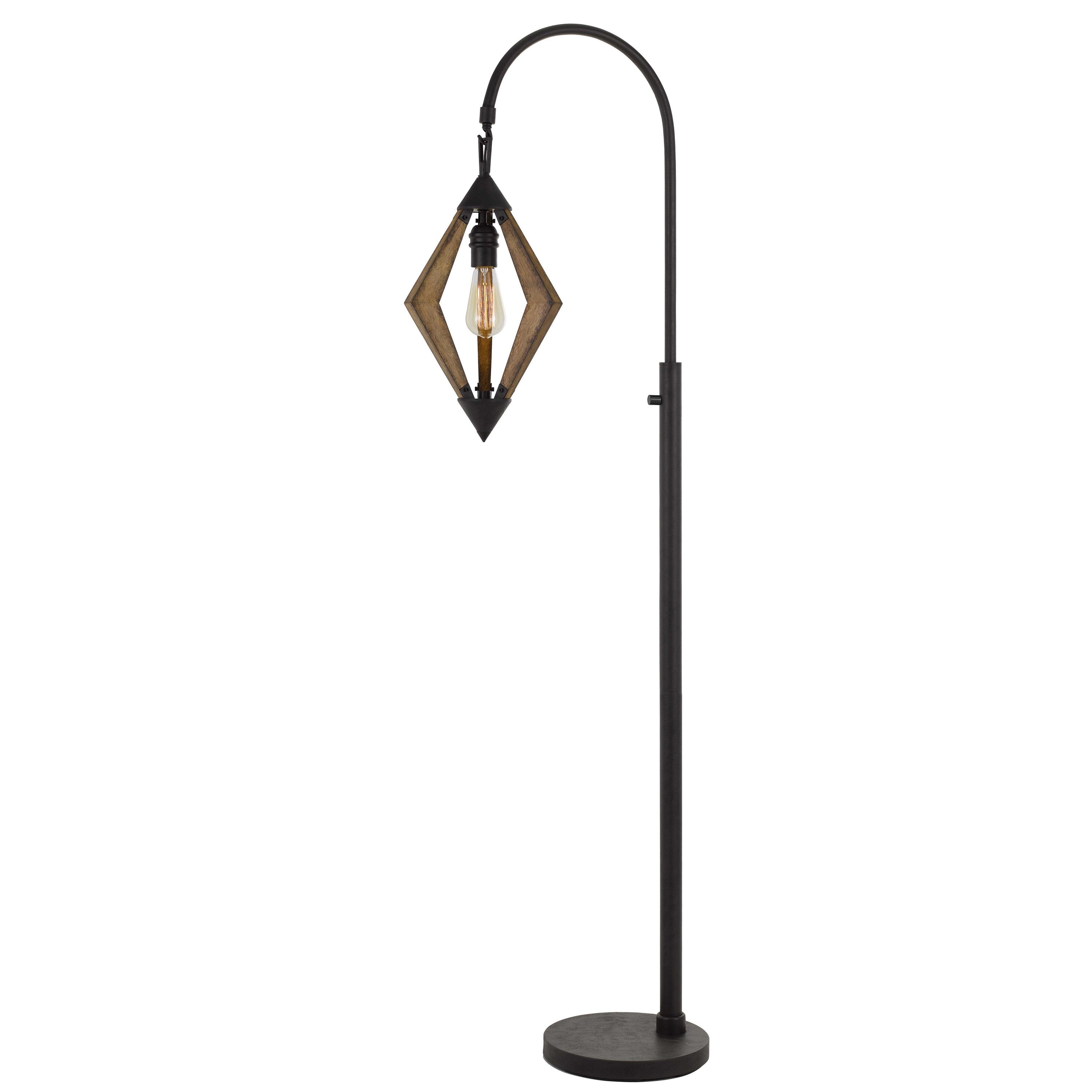 Tubular Metal Downbridge Floor Lamp With Wooden Accents Black-zoom-1