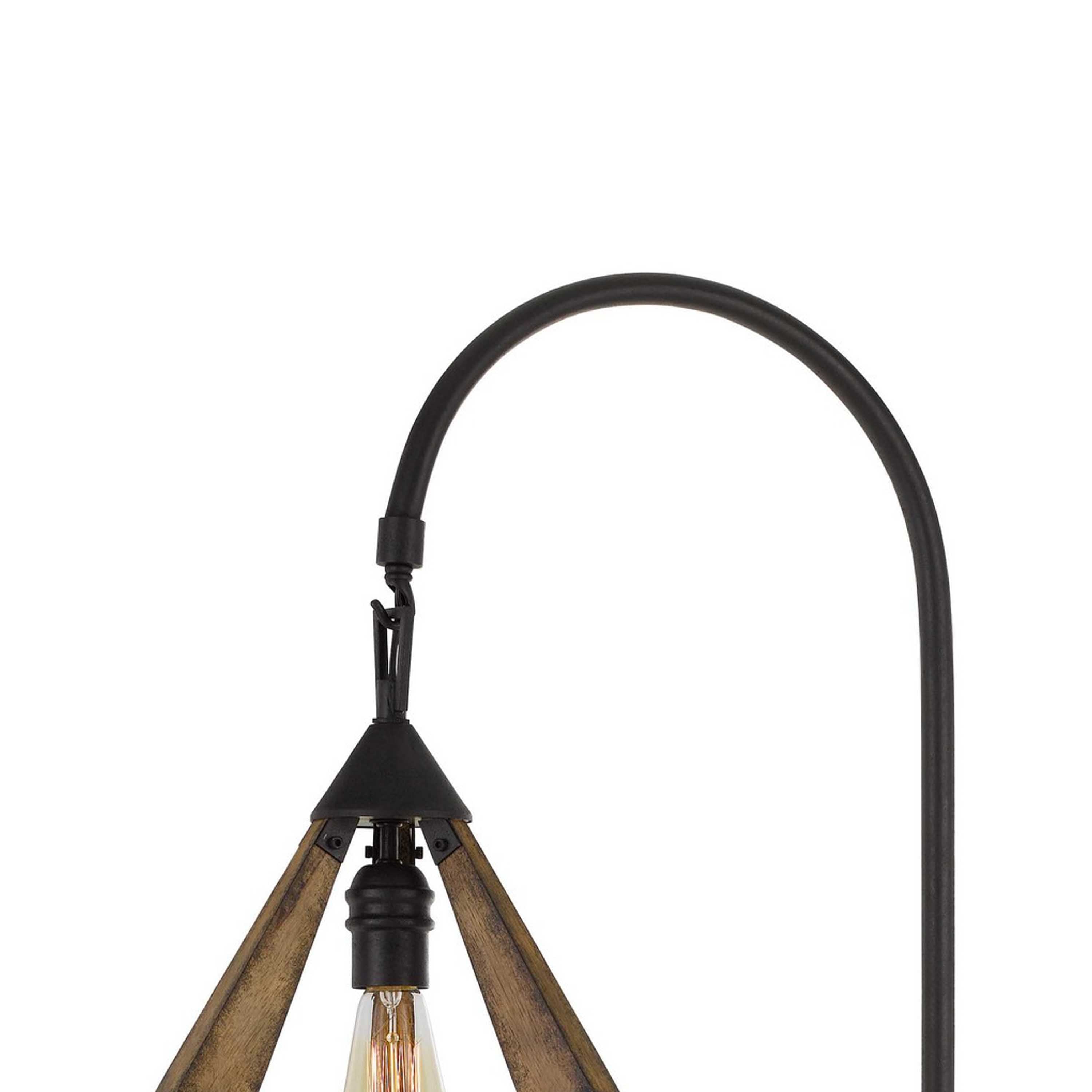 Tubular Metal Downbridge Floor Lamp With Wooden Accents Black
