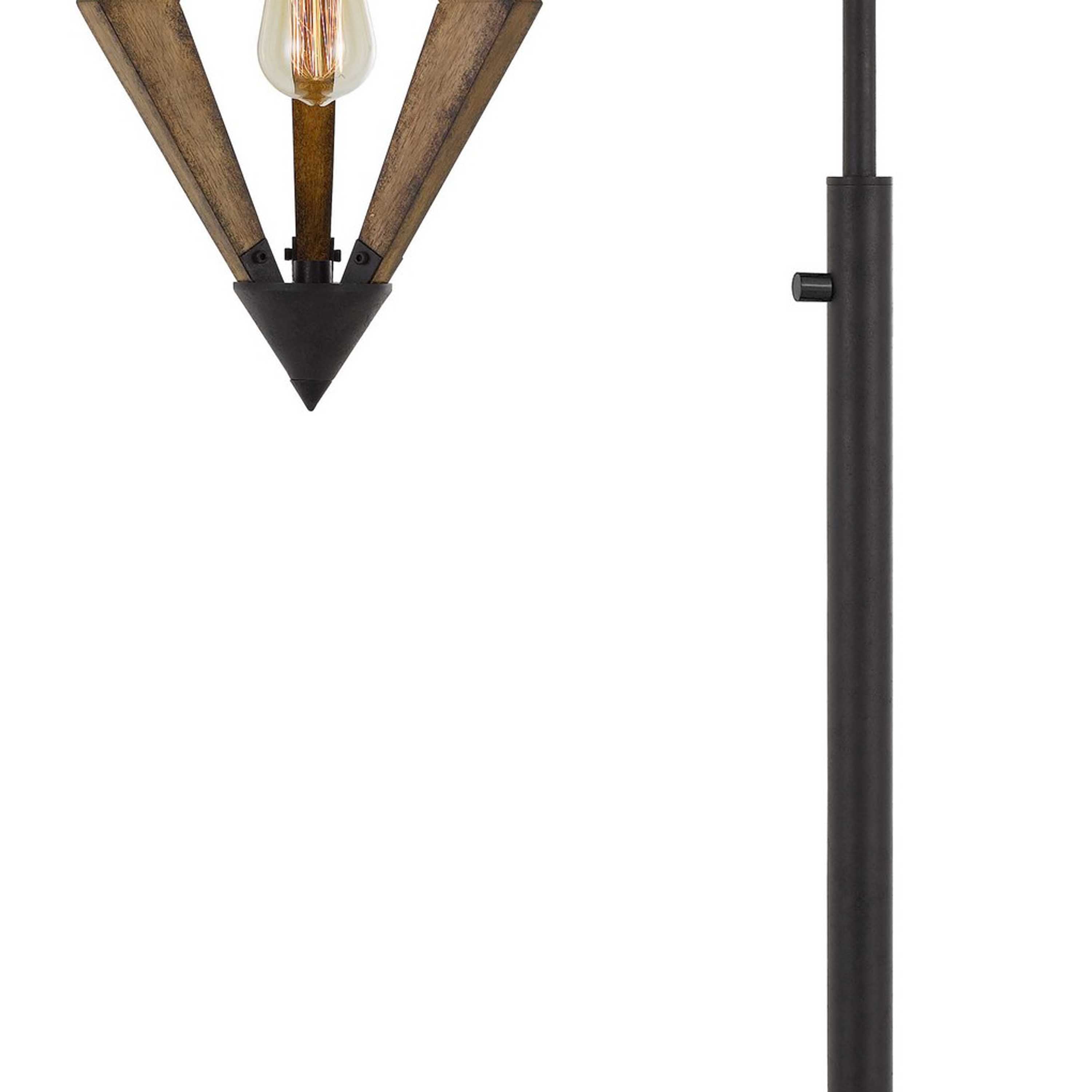 Tubular Metal Downbridge Floor Lamp With Wooden Accents Black-zoom-3