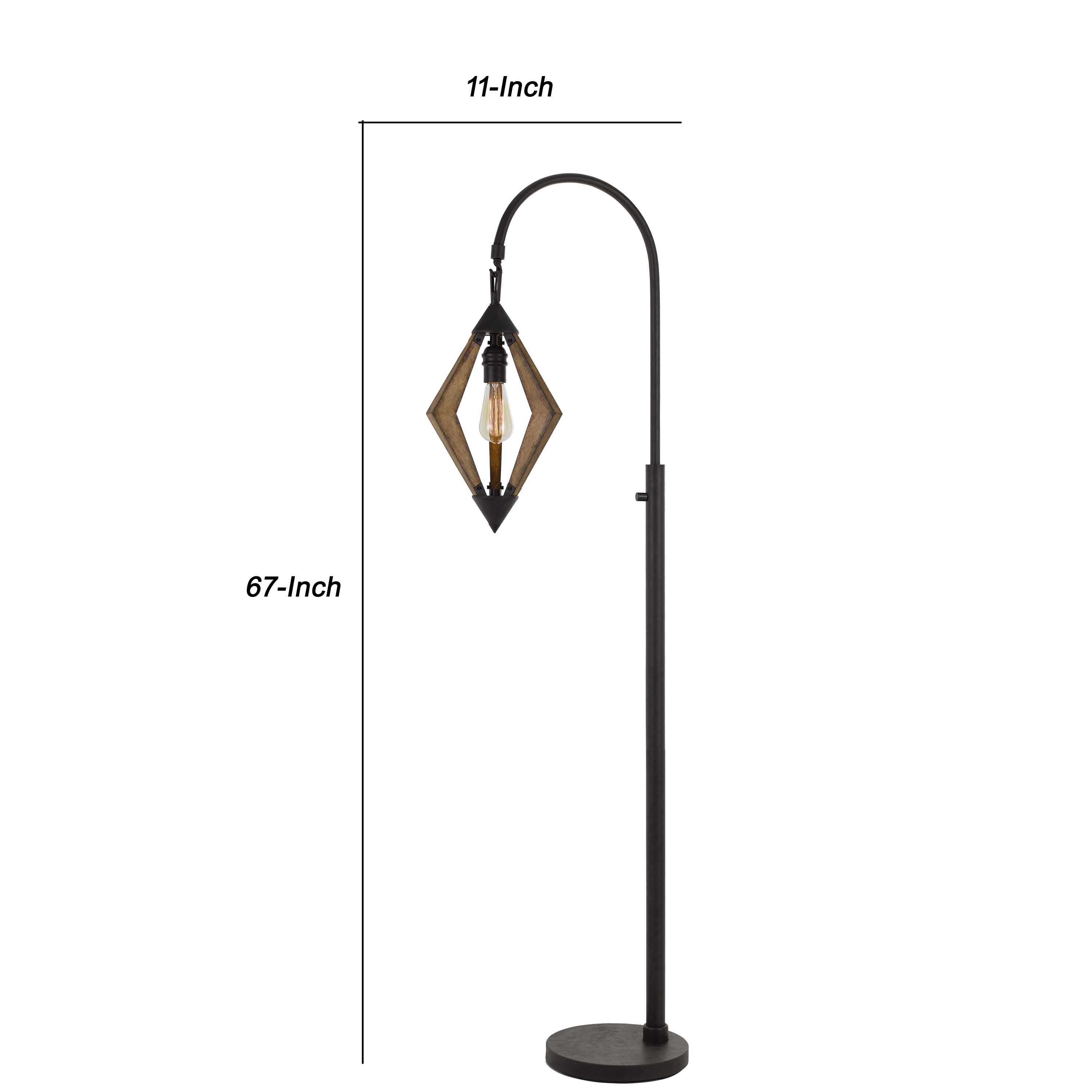 Tubular Metal Downbridge Floor Lamp With Wooden Accents Black-zoom-5