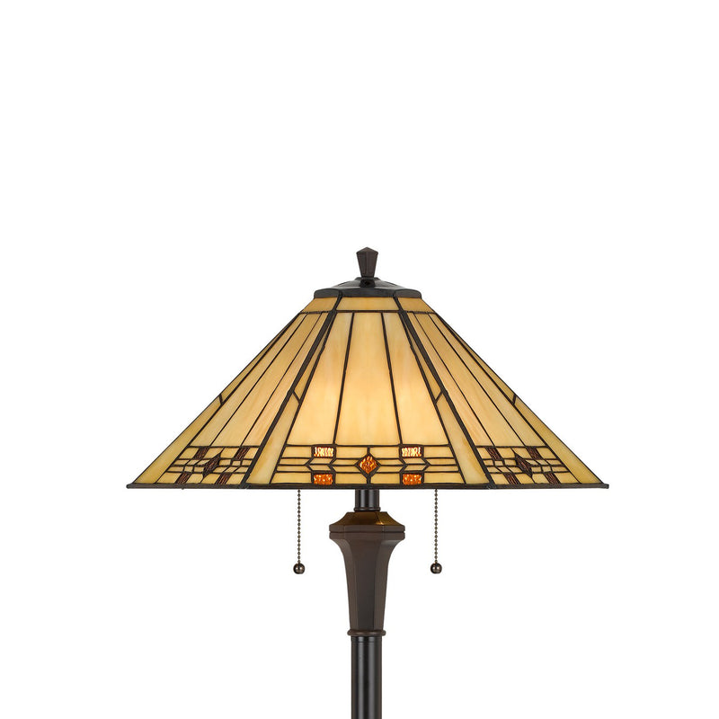 Polyresin Floor Lamp With Glass Shade And Pull Chain Switch Black-zoom-