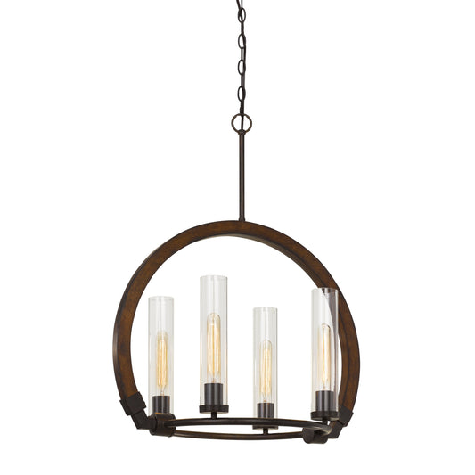 60 X 4 Watt Wood And Metal Chandelier With Glass Shade Brown And Bronze