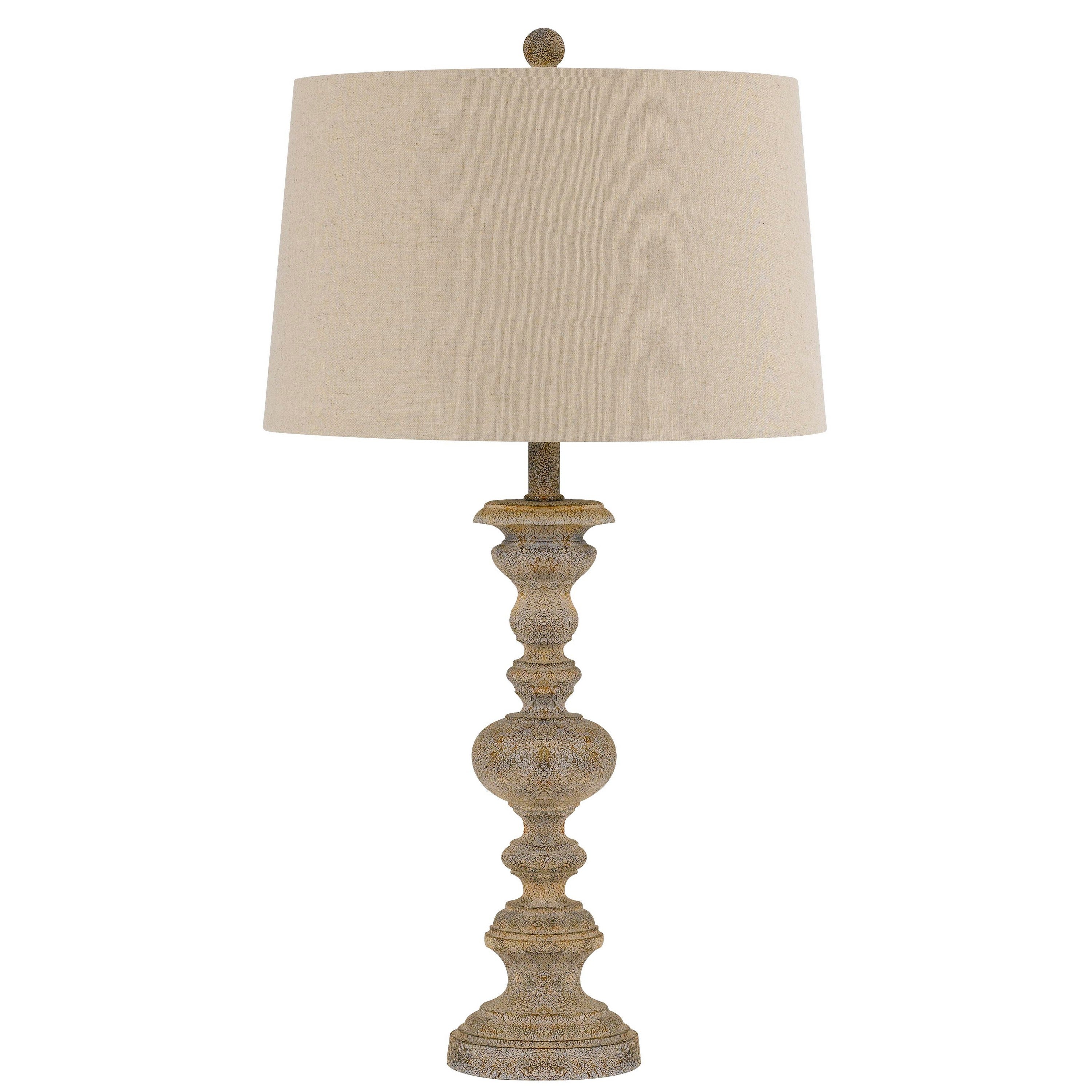 Resin Table Lamp with Turned Pedestal Body and Fabric Shade Set of 2 Beige-zoom-1