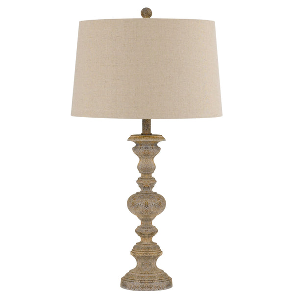 Resin Table Lamp with Turned Pedestal Body and Fabric Shade Set of 2 Beige