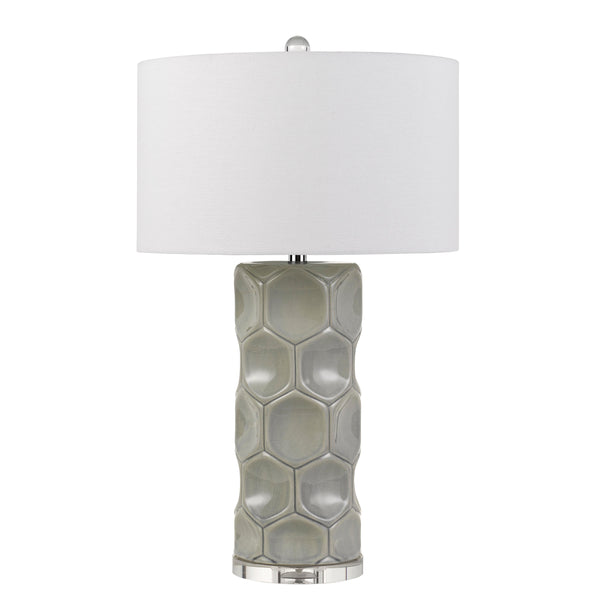 150 Watt Textured Ceramic Frame Table Lamp with Fabric Shade White and Gray