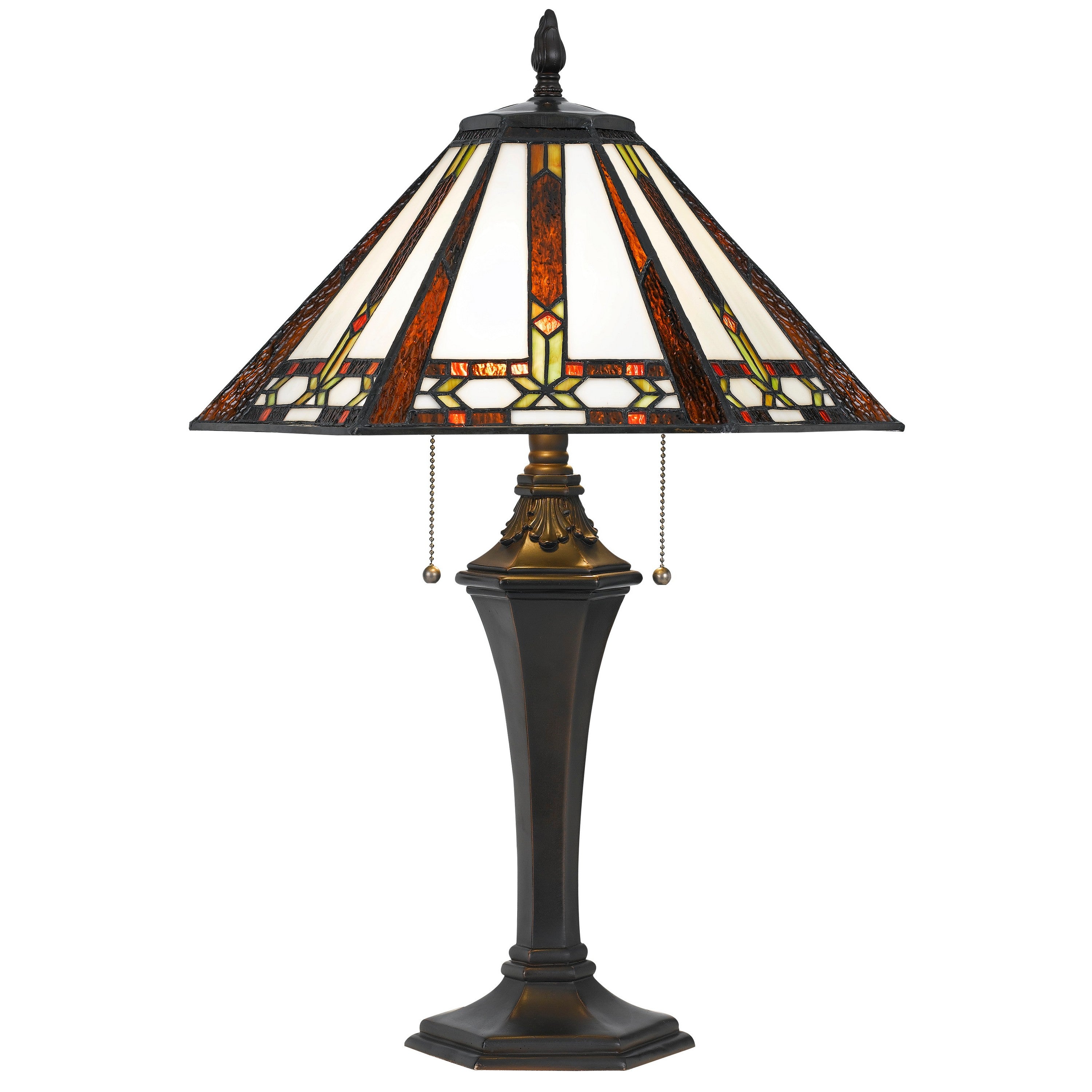 Tiffany Table Lamp with 2 Pull Switches and Resin Pedestal Body Bronze-zoom-1