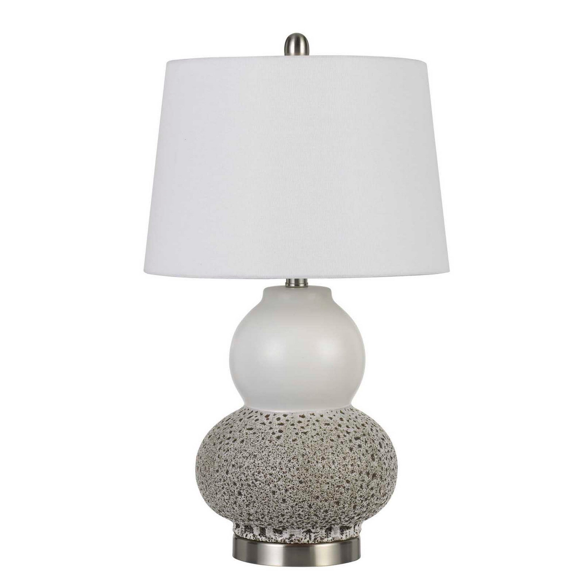 24 Inch Ceramic Urn Base Table Lamp Tapered Fabric Shade Set of 2 Gray-zoom-1