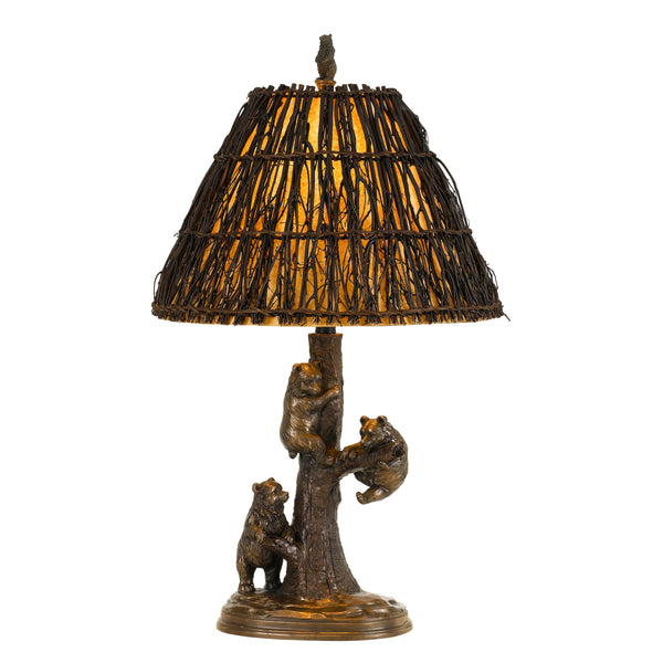 150 Watt Resin Body Table Lamp with Bear Design and Twig Shade Bronze
