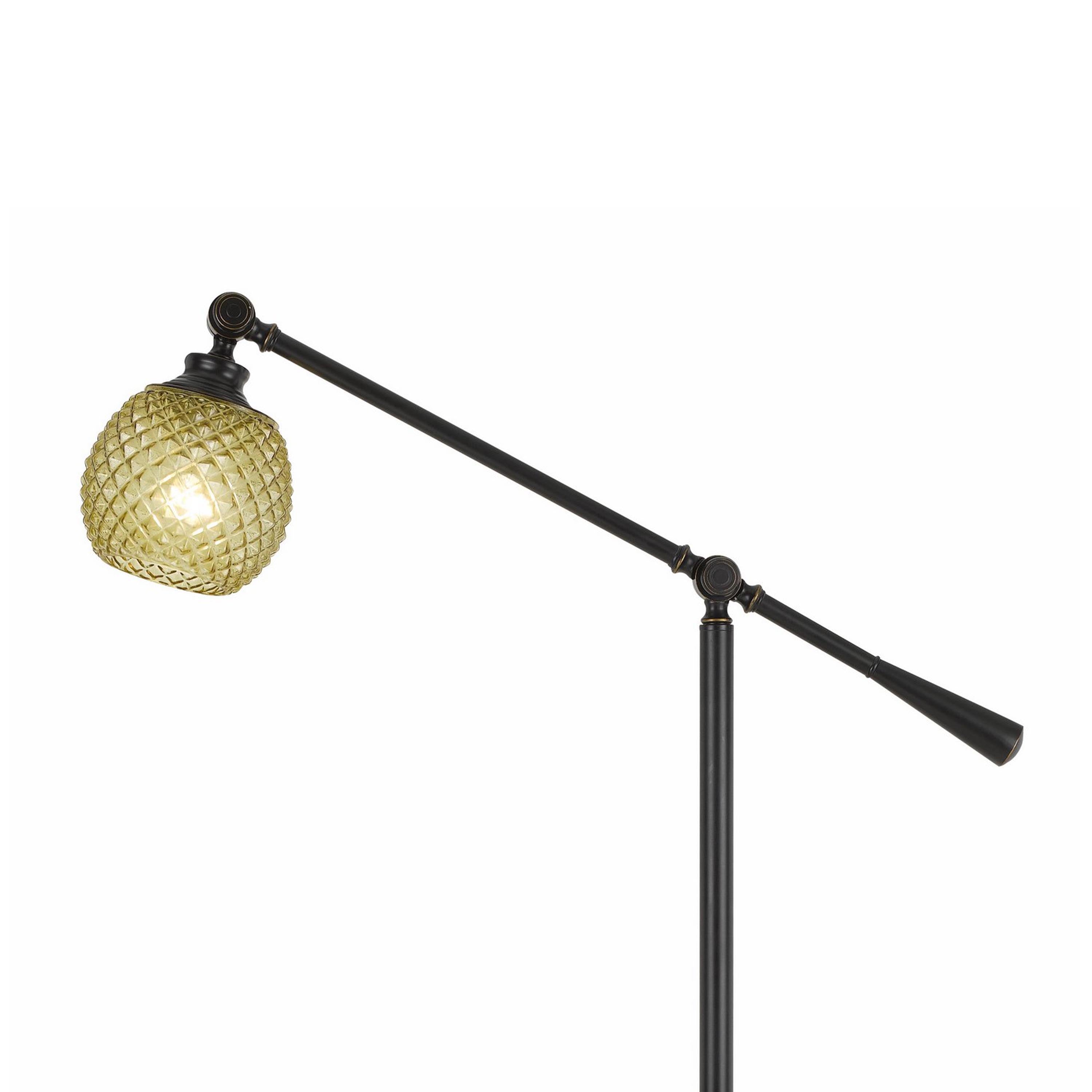 Metal Body Floor Lamp With Adjustable Arm And Textured Glass Shade Black-zoom-2