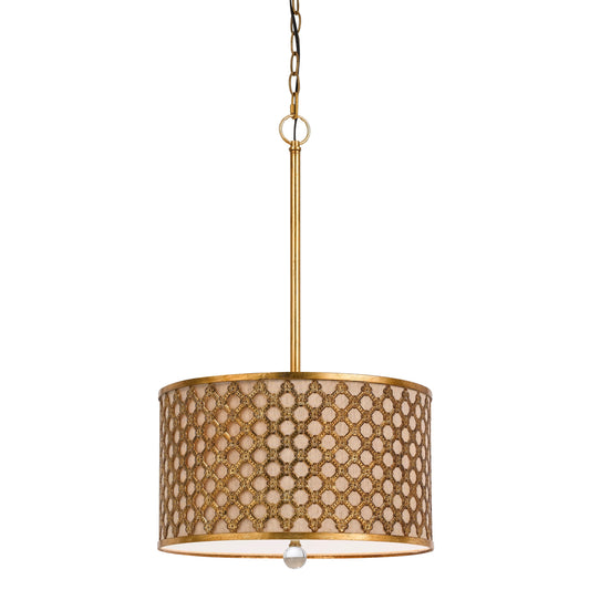 Fabric And Metal Pendant With Geometric And Embossed Floral Design Gold