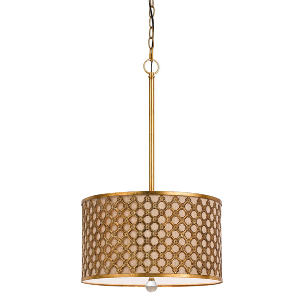 Fabric And Metal Pendant With Geometric And Embossed Floral Design Gold