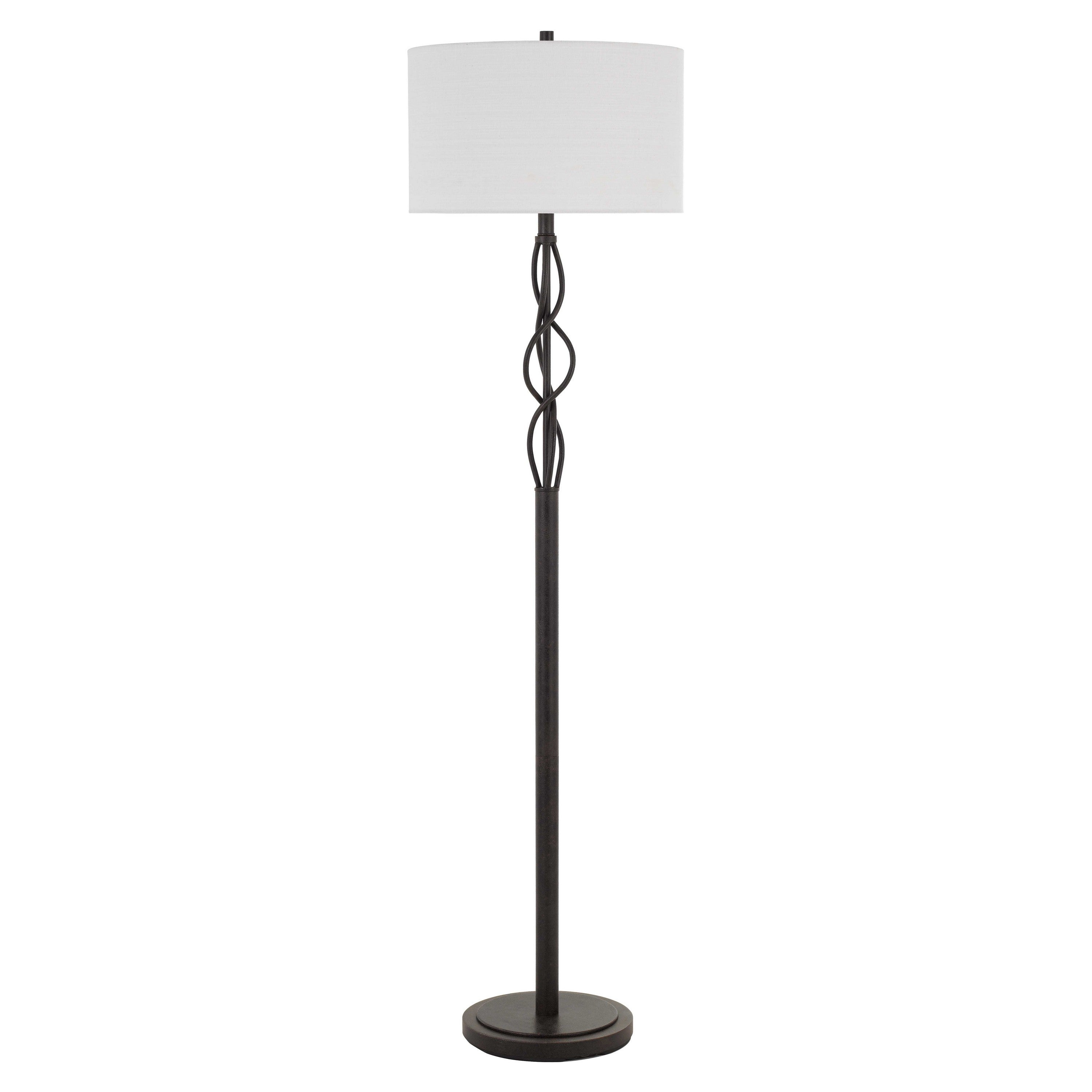 150w 3 Way Metal Floor Lamp With Fabric Drum Shade Bronze And White