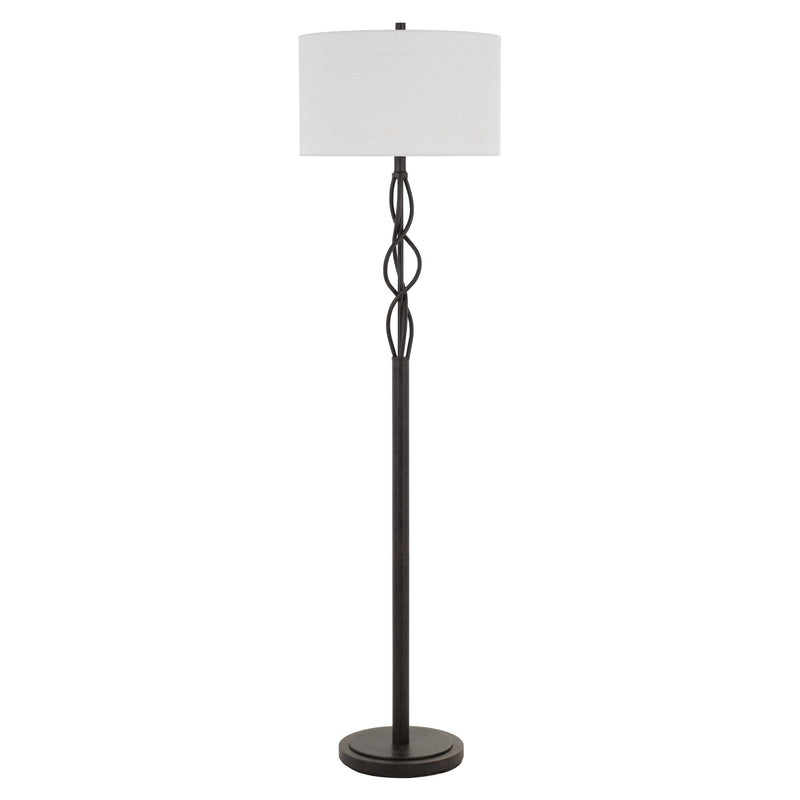 150w 3 Way Metal Floor Lamp With Fabric Drum Shade Bronze And White-zoom-