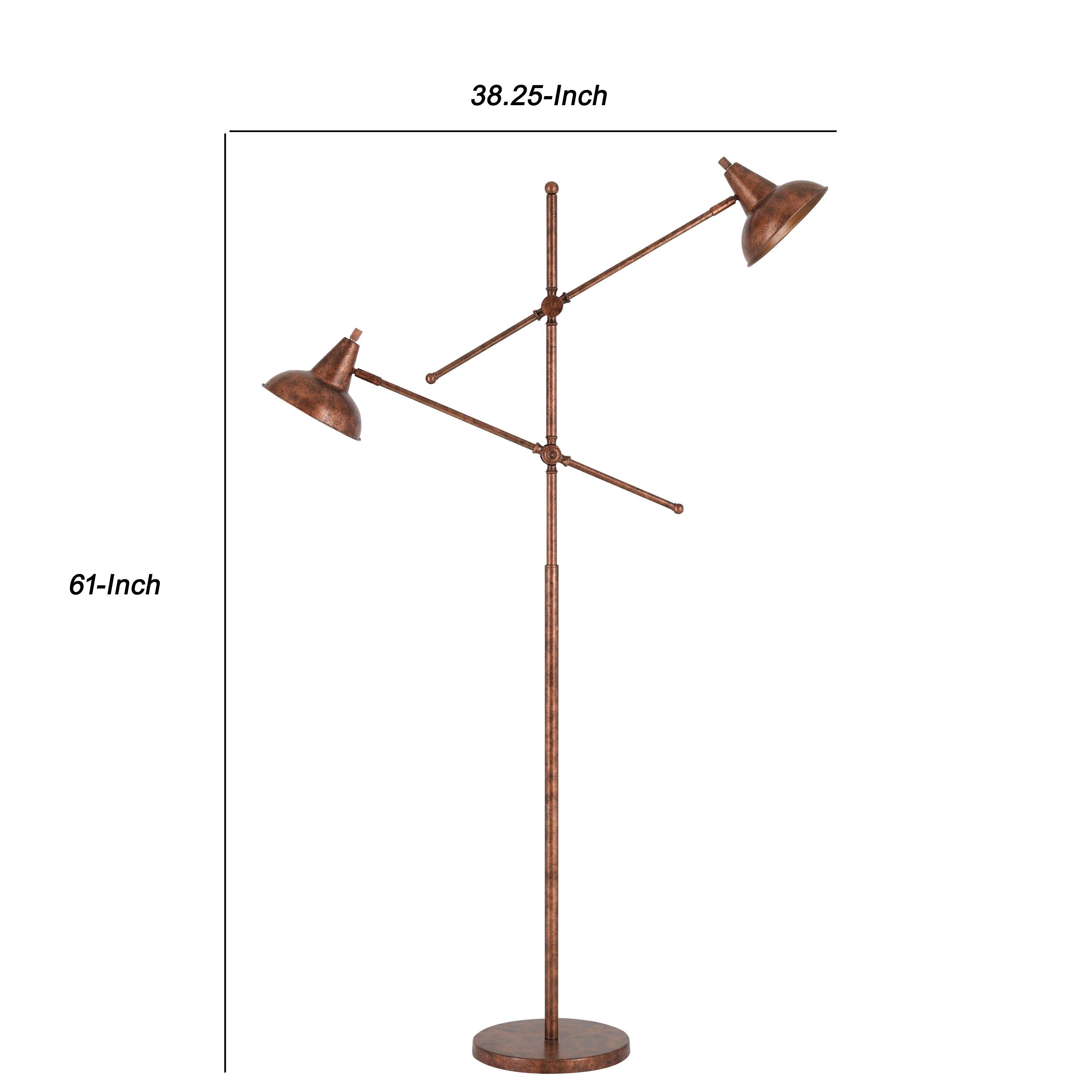 Metal Body Floor Lamp With 2 Adjustable Arms And Metal Shades Bronze-zoom-5