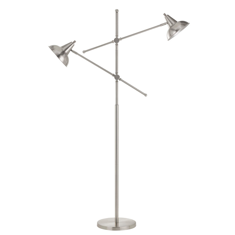 Tubular Metal Body Floor Lamp With 2 Adjustable Arms Silver-zoom-