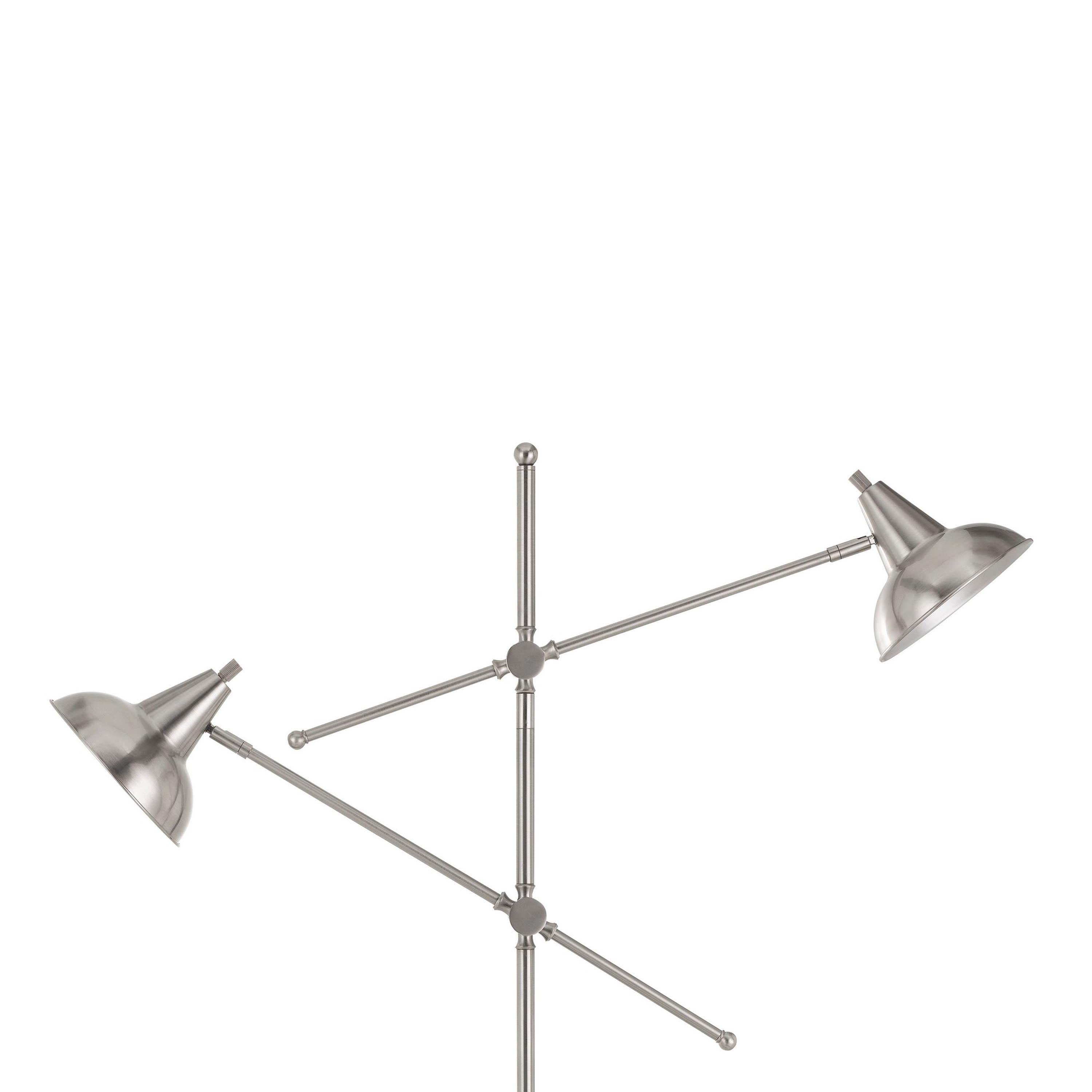 Tubular Metal Body Floor Lamp With 2 Adjustable Arms Silver-zoom-2