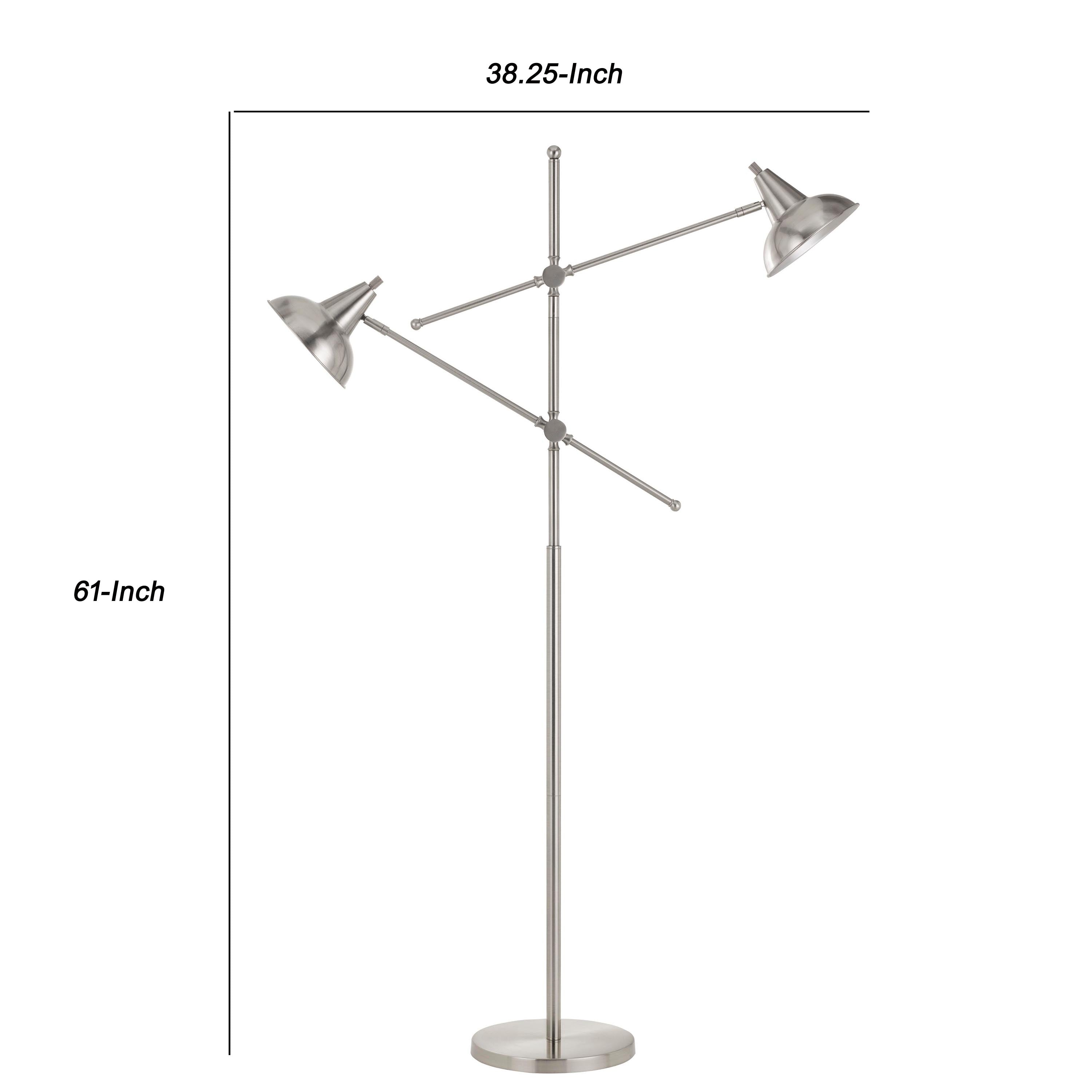 Tubular Metal Body Floor Lamp With 2 Adjustable Arms Silver-zoom-5