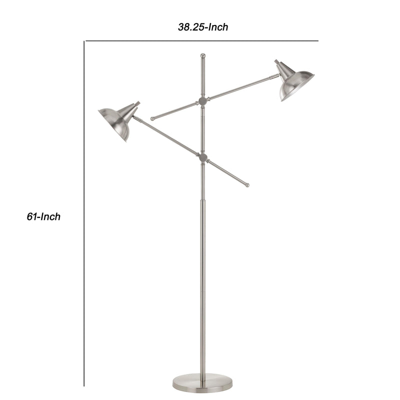 Tubular Metal Body Floor Lamp With 2 Adjustable Arms Silver-zoom-