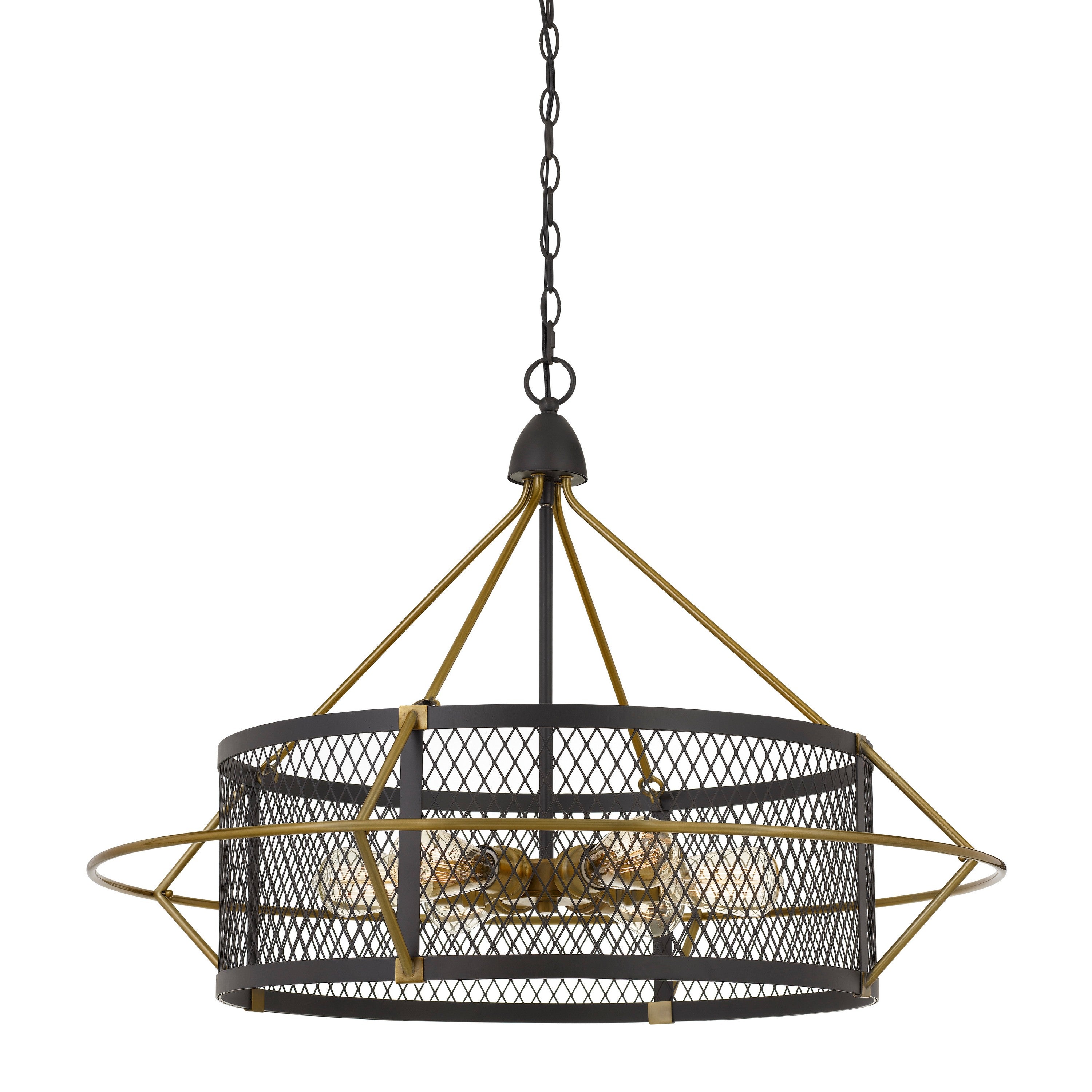 6 Bulb Metal Chandelier With Round Mesh Frame Black And Gold