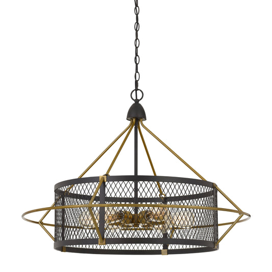 6 Bulb Metal Chandelier With Round Mesh Frame Black And Gold
