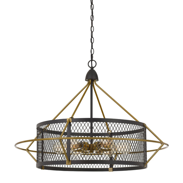 6 Bulb Metal Chandelier With Round Mesh Frame Black And Gold
