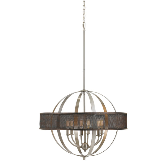 6 Bulb Round Metal Chandelier With Mesh Design Chrome And Gray
