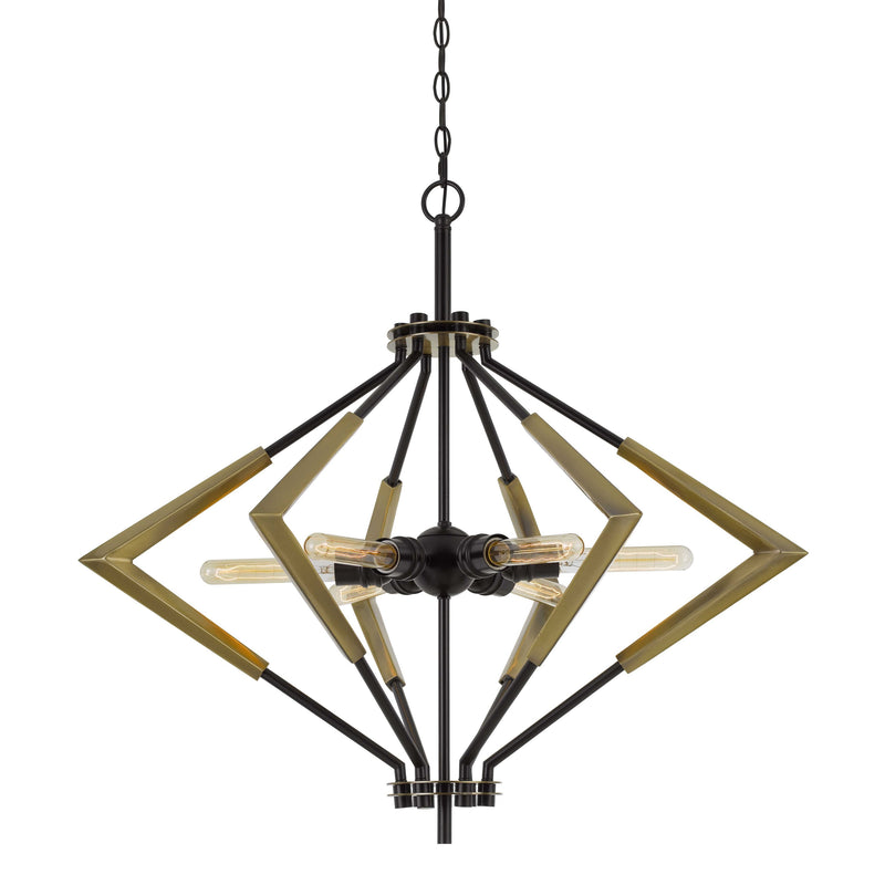 32 Inch Geometric Metal Frame Chandelier Chain Bulbs Black And Gold-zoom-