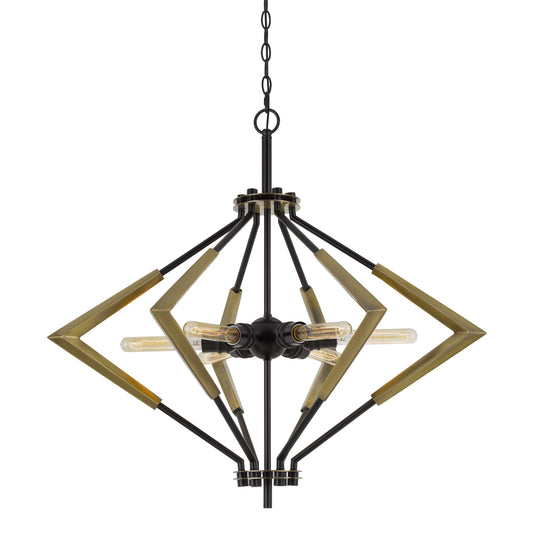 32 Inch Geometric Metal Frame Chandelier Chain Bulbs Black And Gold