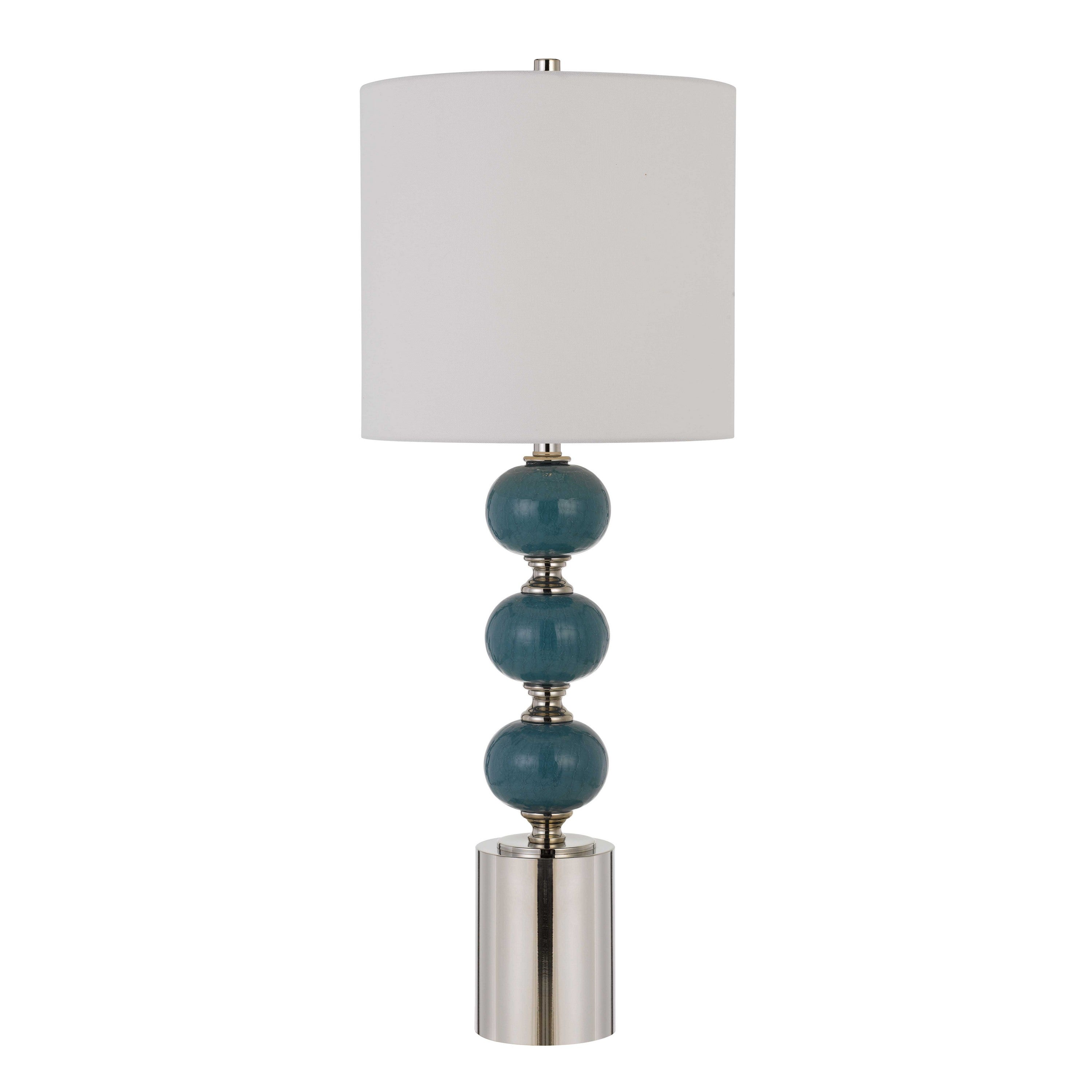 Stacked Ball Design Table Lamp with Fabric Shade Set of 2 Blue and Silver-zoom-1